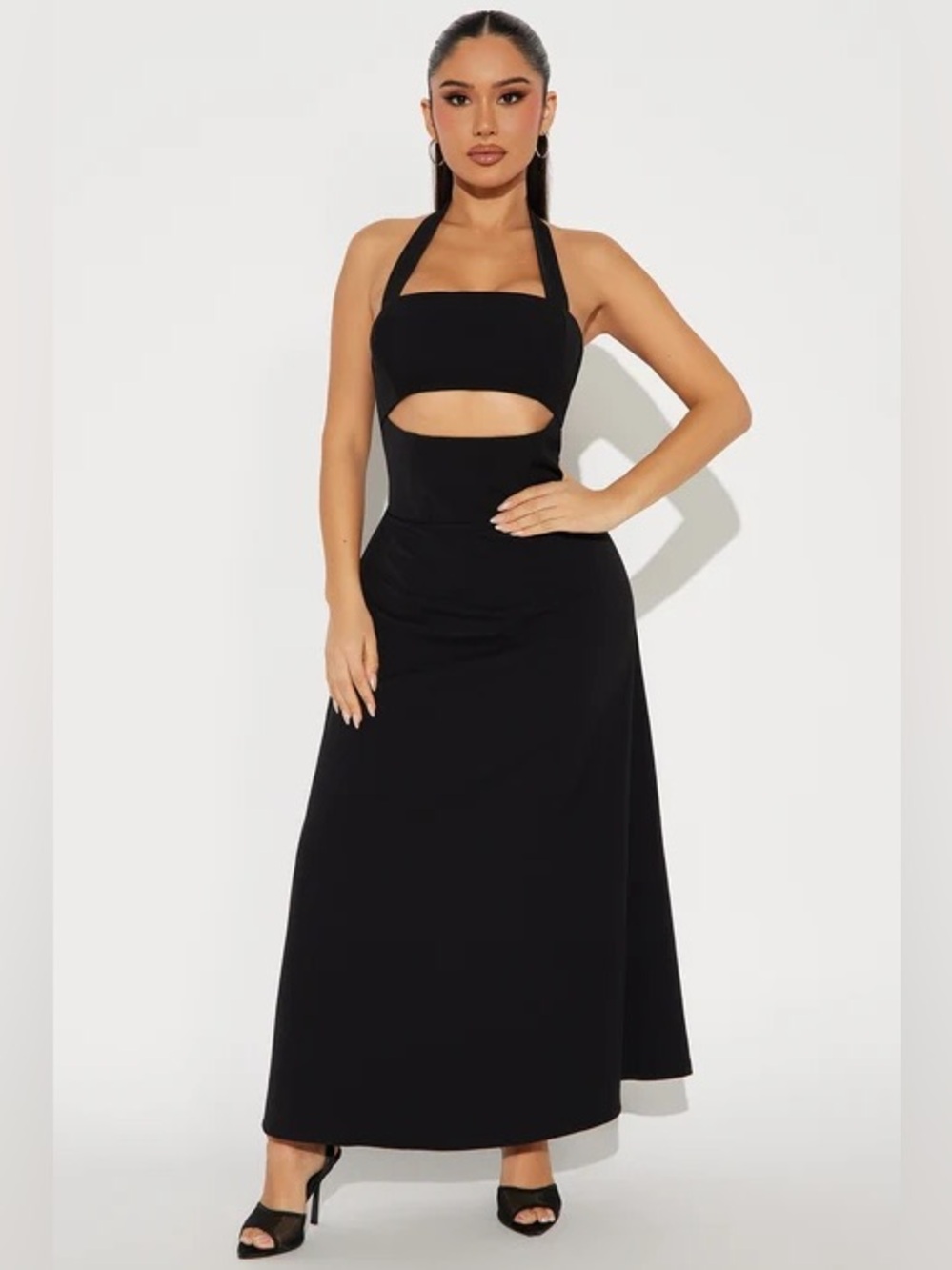 Fashion Nova Black Halter Cutout Maxi Dress